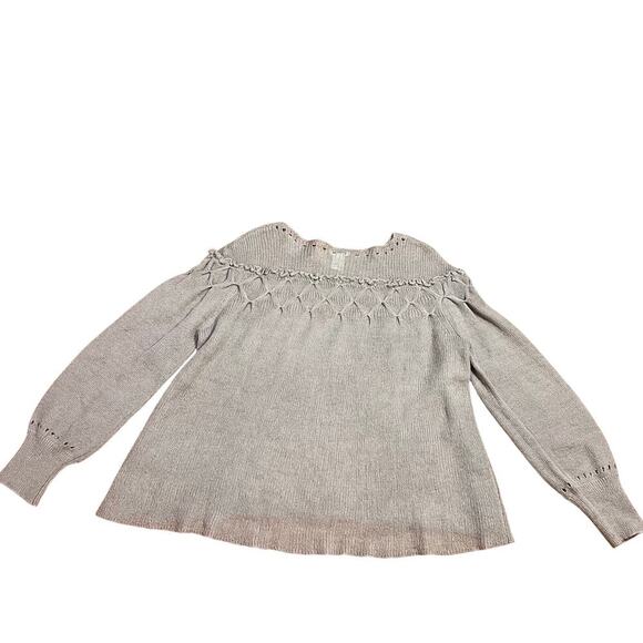 Sundance Sweater Women Size L Gray Ruffle Relaxed Lightweight Mohair Open Knit - Picture 2 of 5